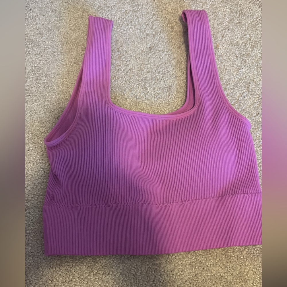 Ribbed Scoop Neck Sports Bra - Bright Orchid Pink - Brand new Xenana